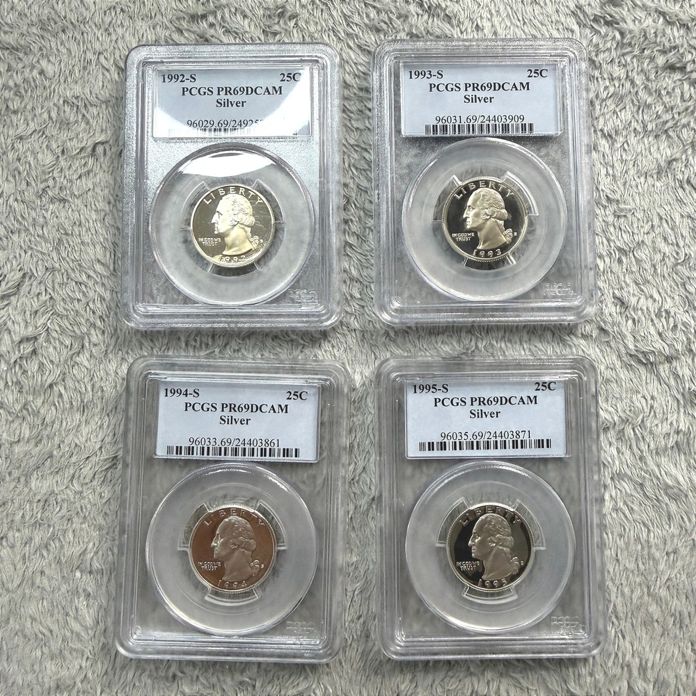 1992-1995 S Washington Silver Quarters PCGS PR69DCAM Proof Set 4 Coins